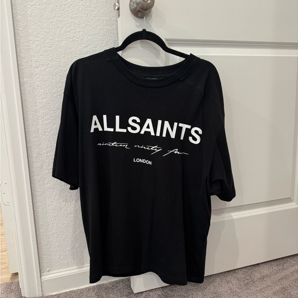 All Saints Black Tee with White Script